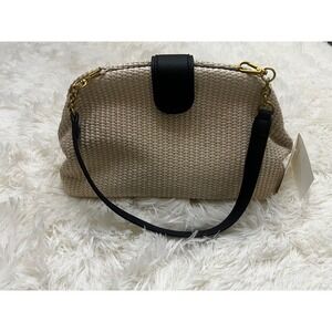 Free Assembly NWT Woven Raffia Clutch Shoulder Bag Cream Black Gold Hardware